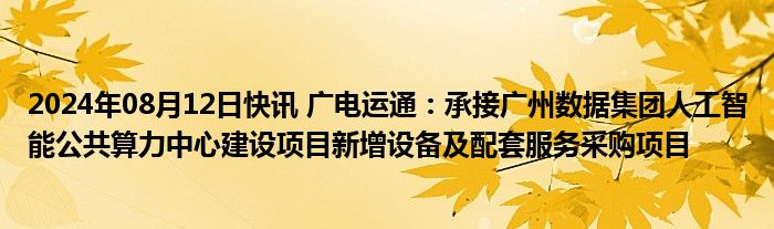 2024年08月12日快讯 广电运通：承接广州数据集团人工智能公共算力中心建设项目新增设备及配套服务采购项目