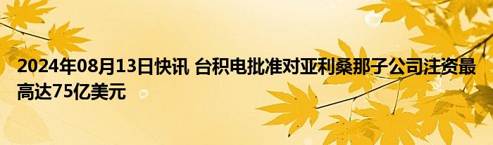 2024年08月13日快讯 台积电批准对亚利桑那子公司注资最高达75亿美元