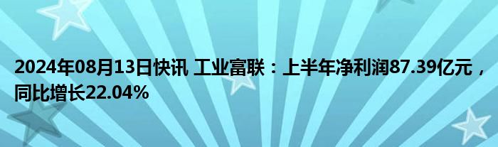 2024年08月13日快讯 工业富联：上半年净利润87.39亿元，同比增长22.04%