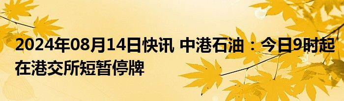 2024年08月14日快讯 中港石油：今日9时起在港交所短暂停牌