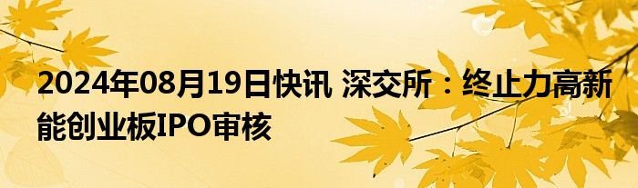 2024年08月19日快讯 深交所：终止力高新能创业板IPO审核