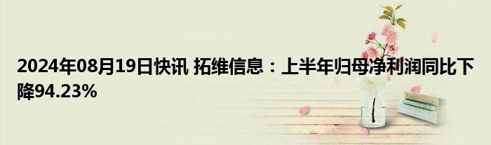 2024年08月19日快讯 拓维信息：上半年归母净利润同比下降94.23%