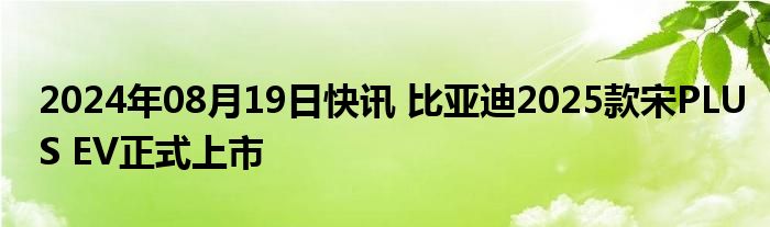 2024年08月19日快讯 比亚迪2025款宋PLUS EV正式上市