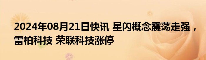 2024年08月21日快讯 星闪概念震荡走强，雷柏科技 荣联科技涨停