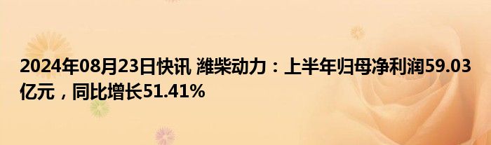 2024年08月23日快讯 潍柴动力：上半年归母净利润59.03亿元，同比增长51.41%