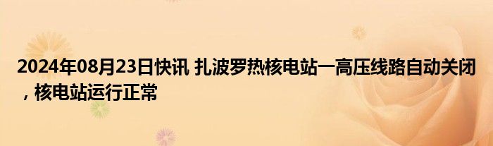 2024年08月23日快讯 扎波罗热核电站一高压线路自动关闭，核电站运行正常