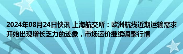 2024年08月24日快讯 上海航交所：欧洲航线近期运输需求开始出现增长乏力的迹象，市场运价继续调整行情