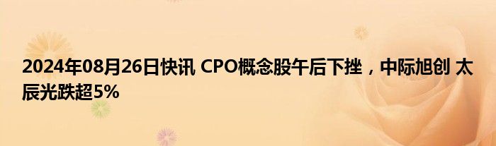 2024年08月26日快讯 CPO概念股午后下挫，中际旭创 太辰光跌超5%