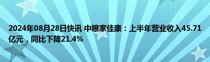 2024年08月28日快讯 中粮家佳康：上半年营业收入45.71亿元，同比下降21.4%