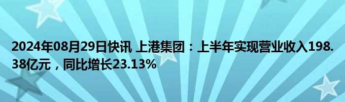 2024年08月29日快讯 上港集团：上半年实现营业收入198.38亿元，同比增长23.13%