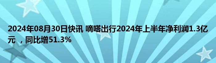 2024年08月30日快讯 嘀嗒出行2024年上半年净利润1.3亿元 ，同比增51.3%