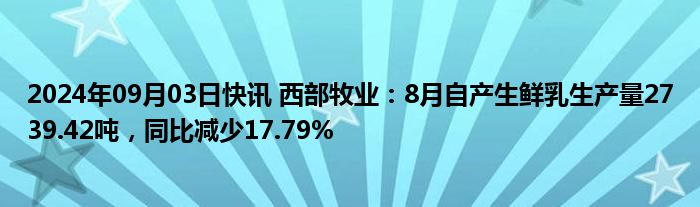 2024年09月03日快讯 西部牧业：8月自产生鲜乳生产量2739.42吨，同比减少17.79%