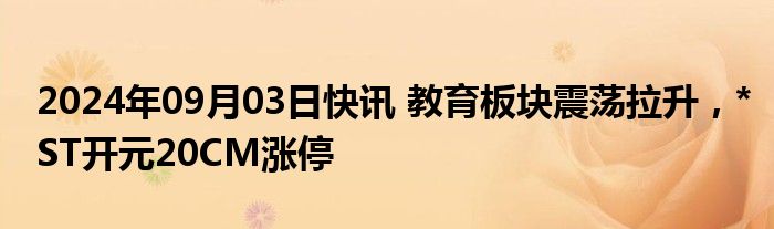 2024年09月03日快讯 教育板块震荡拉升，*ST开元20CM涨停