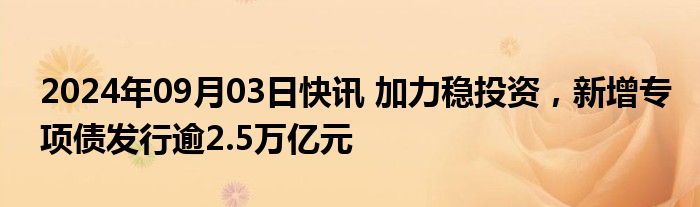 2024年09月03日快讯 加力稳投资，新增专项债发行逾2.5万亿元