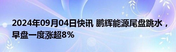 2024年09月04日快讯 鹏辉能源尾盘跳水，早盘一度涨超8%