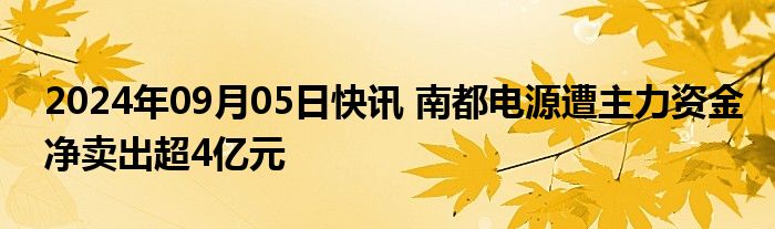 2024年09月05日快讯 南都电源遭主力资金净卖出超4亿元