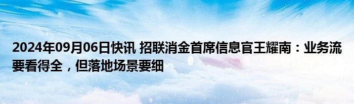 2024年09月06日快讯 招联消金首席信息官王耀南：业务流要看得全，但落地场景要细