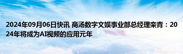 2024年09月06日快讯 商汤数字文娱事业部总经理栾青：2024年将成为AI视频的应用元年