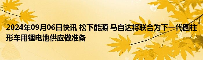 2024年09月06日快讯 松下能源 马自达将联合为下一代圆柱形车用锂电池供应做准备