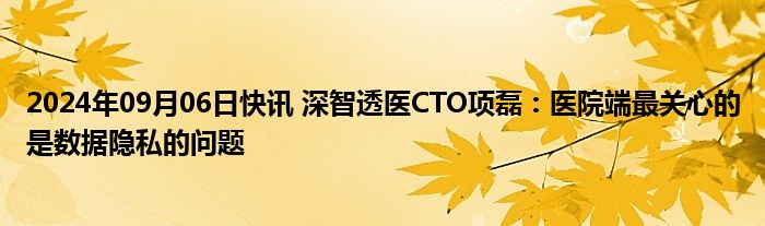 2024年09月06日快讯 深智透医CTO项磊：医院端最关心的是数据隐私的问题