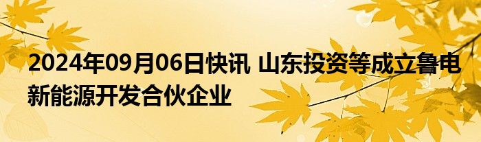 2024年09月06日快讯 山东投资等成立鲁电新能源开发合伙企业