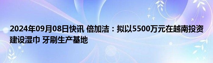 2024年09月08日快讯 倍加洁：拟以5500万元在越南投资建设湿巾 牙刷生产基地