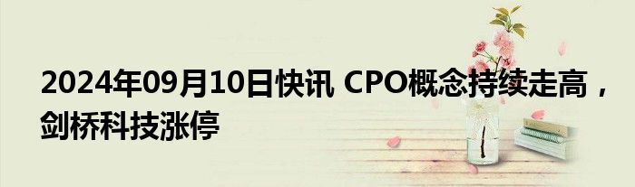 2024年09月10日快讯 CPO概念持续走高，剑桥科技涨停