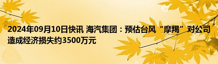 2024年09月10日快讯 海汽集团：预估台风“摩羯”对公司造成经济损失约3500万元