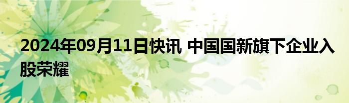 2024年09月11日快讯 中国国新旗下企业入股荣耀