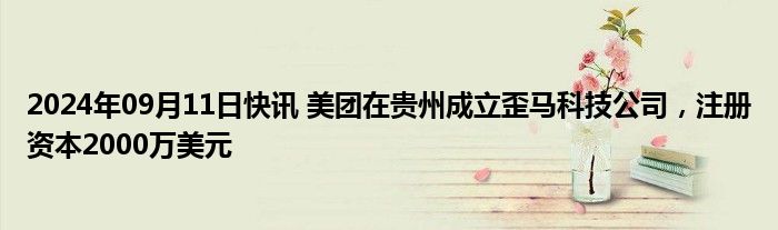 2024年09月11日快讯 美团在贵州成立歪马科技公司，注册资本2000万美元