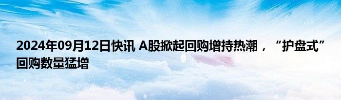 2024年09月12日快讯 A股掀起回购增持热潮，“护盘式”回购数量猛增