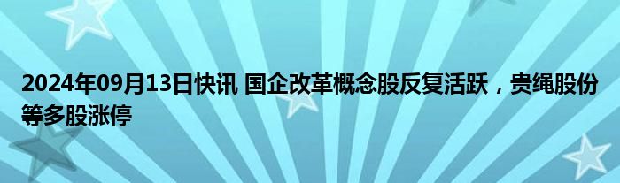 2024年09月13日快讯 国企改革概念股反复活跃，贵绳股份等多股涨停