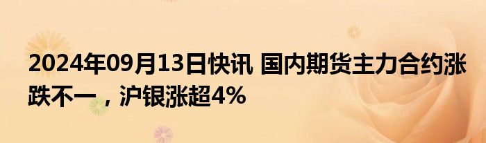 2024年09月13日快讯 国内期货主力合约涨跌不一，沪银涨超4%