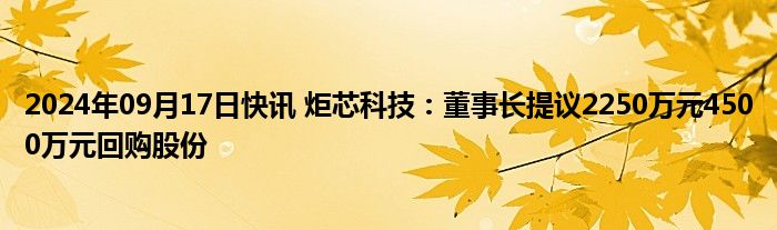 2024年09月17日快讯 炬芯科技：董事长提议2250万元4500万元回购股份