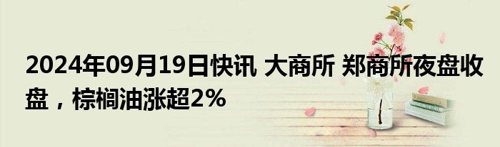 2024年09月19日快讯 大商所 郑商所夜盘收盘，棕榈油涨超2%