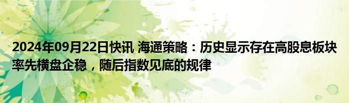 2024年09月22日快讯 海通策略：历史显示存在高股息板块率先横盘企稳，随后指数见底的规律