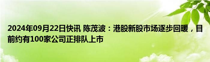 2024年09月22日快讯 陈茂波：港股新股市场逐步回暖，目前约有100家公司正排队上市