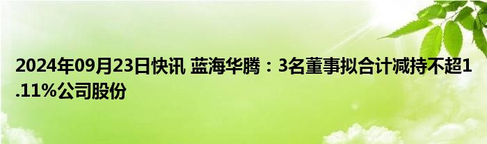 2024年09月23日快讯 蓝海华腾：3名董事拟合计减持不超1.11%公司股份