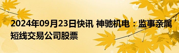 2024年09月23日快讯 神驰机电：监事亲属短线交易公司股票