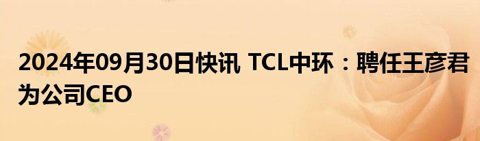 2024年09月30日快讯 TCL中环：聘任王彦君为公司CEO