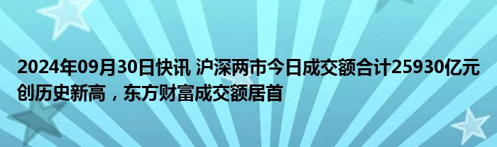 2024年09月30日快讯 沪深两市今日成交额合计25930亿元创历史新高，东方财富成交额居首