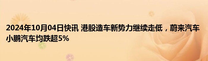 2024年10月04日快讯 港股造车新势力继续走低，蔚来汽车 小鹏汽车均跌超5%