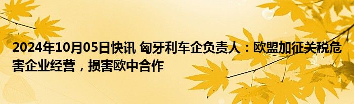 2024年10月05日快讯 匈牙利车企负责人：欧盟加征关税危害企业经营，损害欧中合作