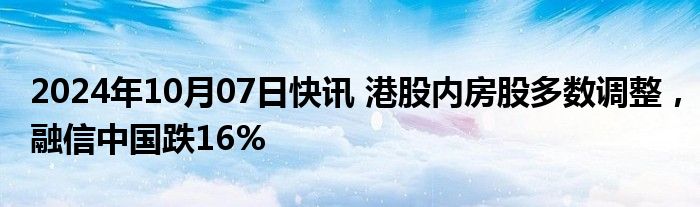 2024年10月07日快讯 港股内房股多数调整，融信中国跌16%