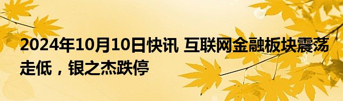 2024年10月10日快讯 互联网金融板块震荡走低，银之杰跌停