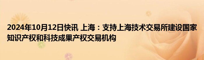 2024年10月12日快讯 上海：支持上海技术交易所建设国家知识产权和科技成果产权交易机构