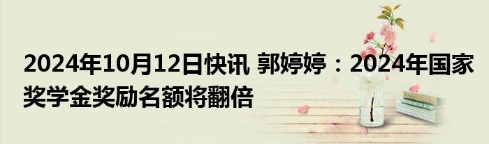 2024年10月12日快讯 郭婷婷：2024年国家奖学金奖励名额将翻倍