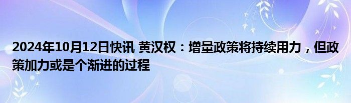 2024年10月12日快讯 黄汉权：增量政策将持续用力，但政策加力或是个渐进的过程