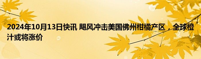 2024年10月13日快讯 飓风冲击美国佛州柑橘产区，全球橙汁或将涨价