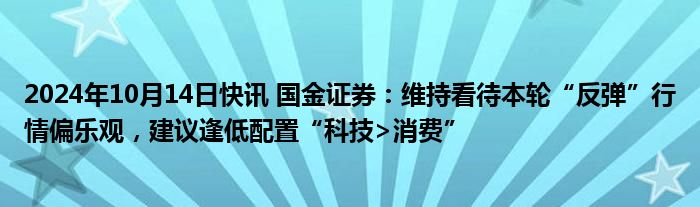 2024年10月14日快讯 国金证券：维持看待本轮“反弹”行情偏乐观，建议逢低配置“科技>消费”